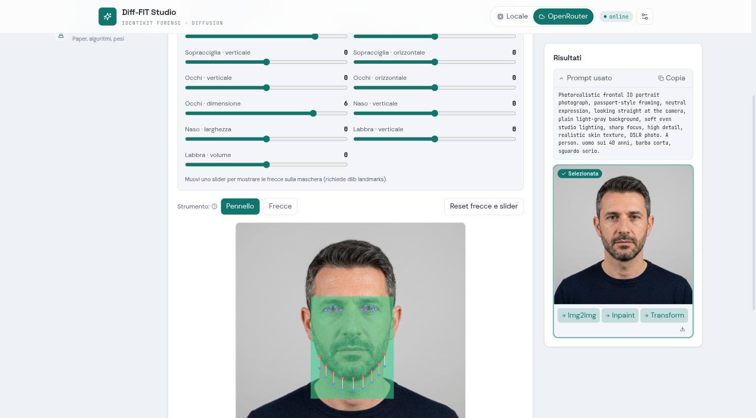 Frecce e maschera generate dagli slider